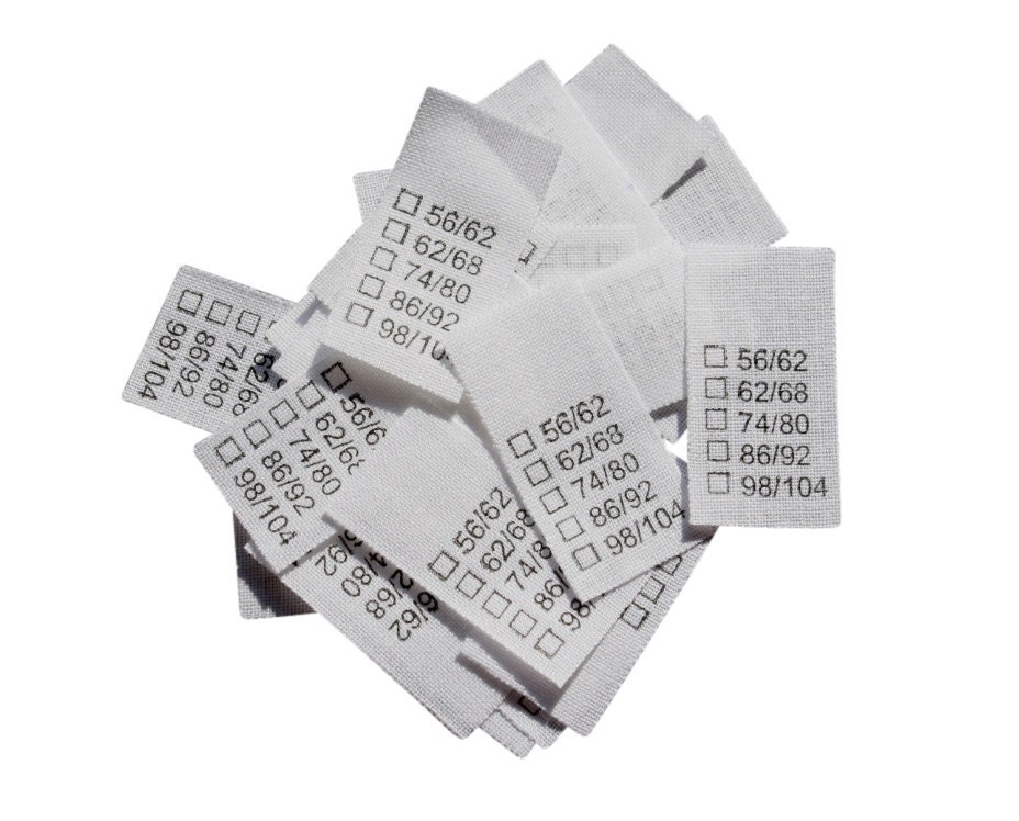 25 St. Textiletiketten Universal  Größe 56/62 - 98/104