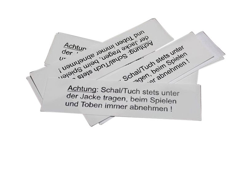 10 St. Textiletiketten - Warnhinweise für Schals!