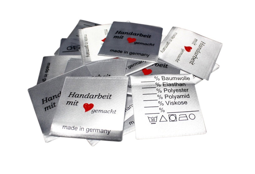 25 St. Textiletiketten Universal - Handarbeit mit Herz gemacht - 30 Grad