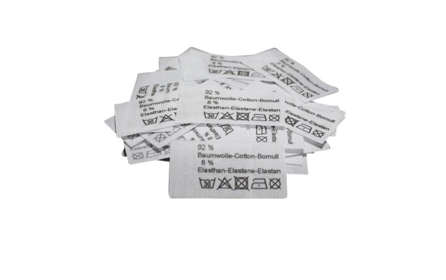 50 St. Textiletiketten 92% Baumwolle 8 Elasthan - in drei Sprachen -