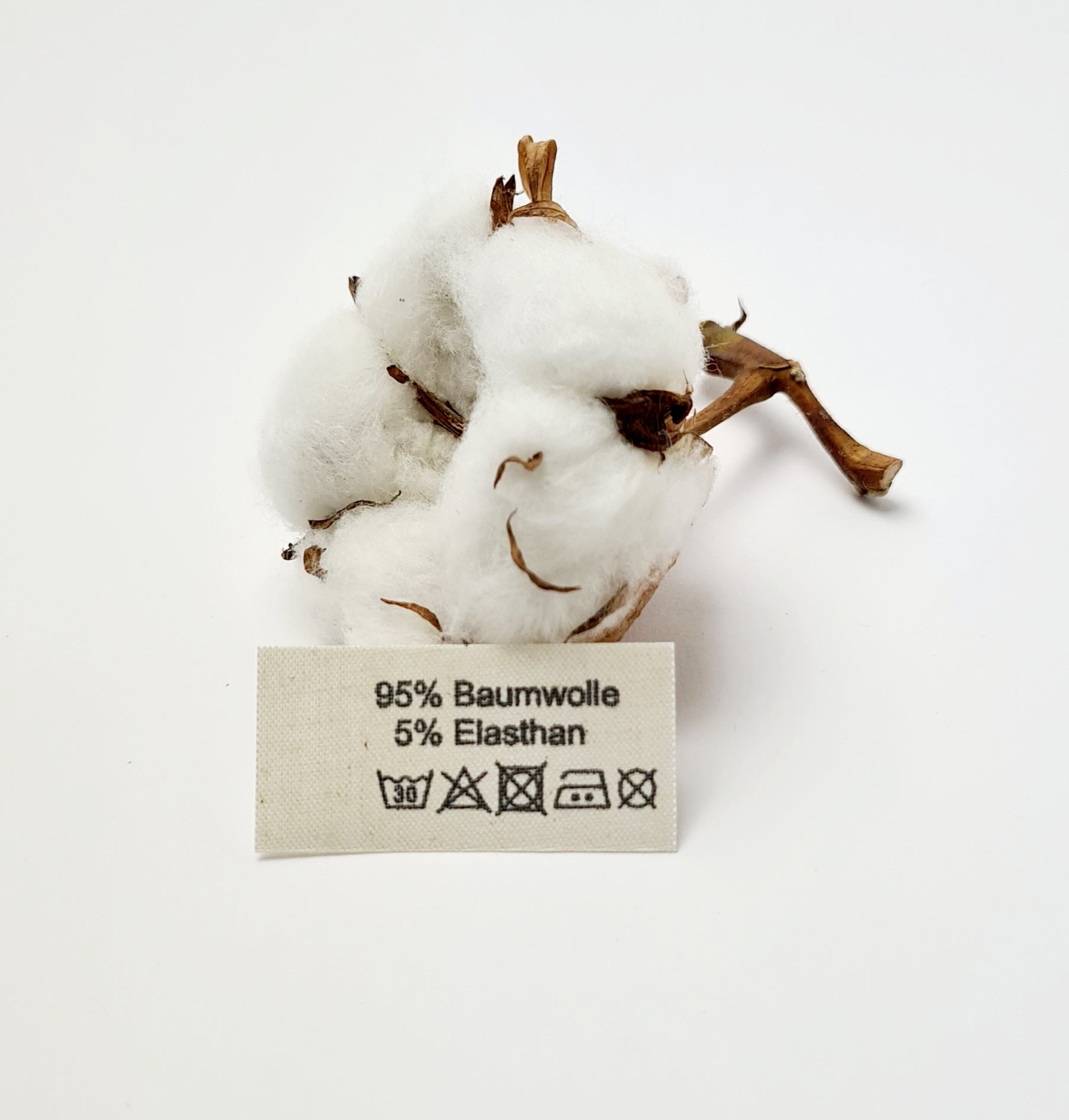 50 St. Textiletiketten aus Naturbaumwollband mit der Aufschrift 95% Baumwolle 5 Elasthan