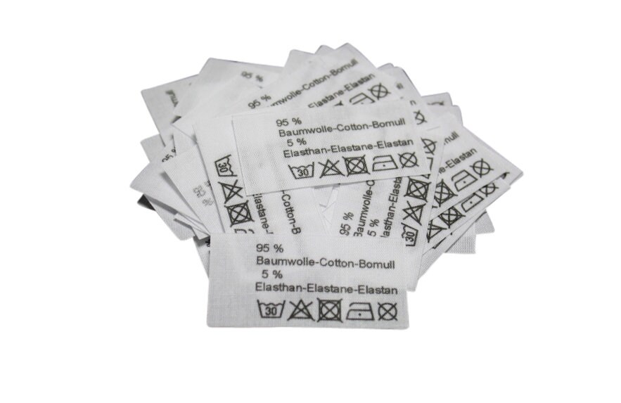 50 St. Textiletiketten 95% Baumwolle 5 Elasthan - in drei Sprachen -