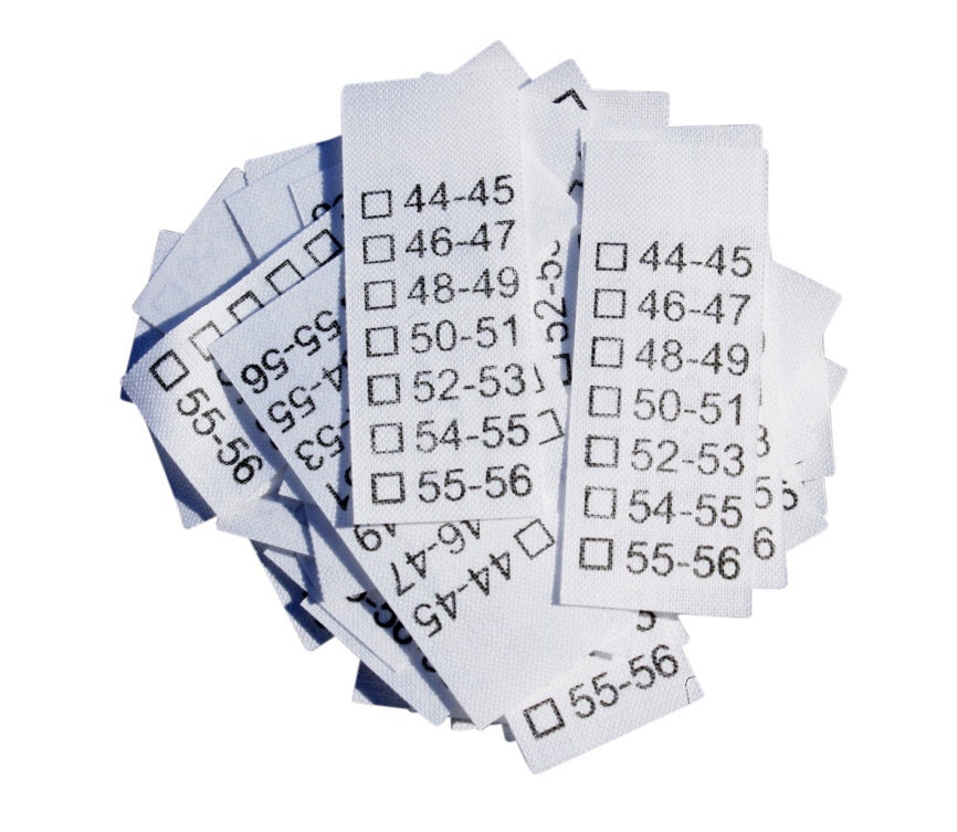 25 St. Textiletiketten HutGrößen Universal 44-56