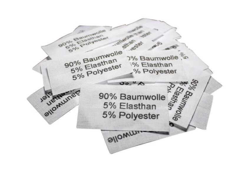 50 St. Textiletiketten 90% Baumwolle 5 Elasthan 5  Polyester ohne Pflegesymbole