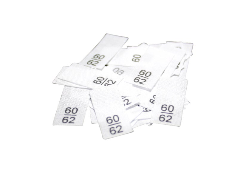 25 St. Textiletiketten - Größe 60/62 auf Mischband