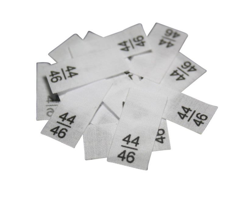 25 St. Textiletiketten - Größe 44/46 auf Mischband