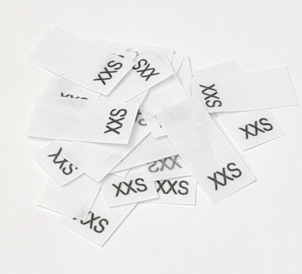 25 St. Textiletiketten  Größe XXS auf Mischband