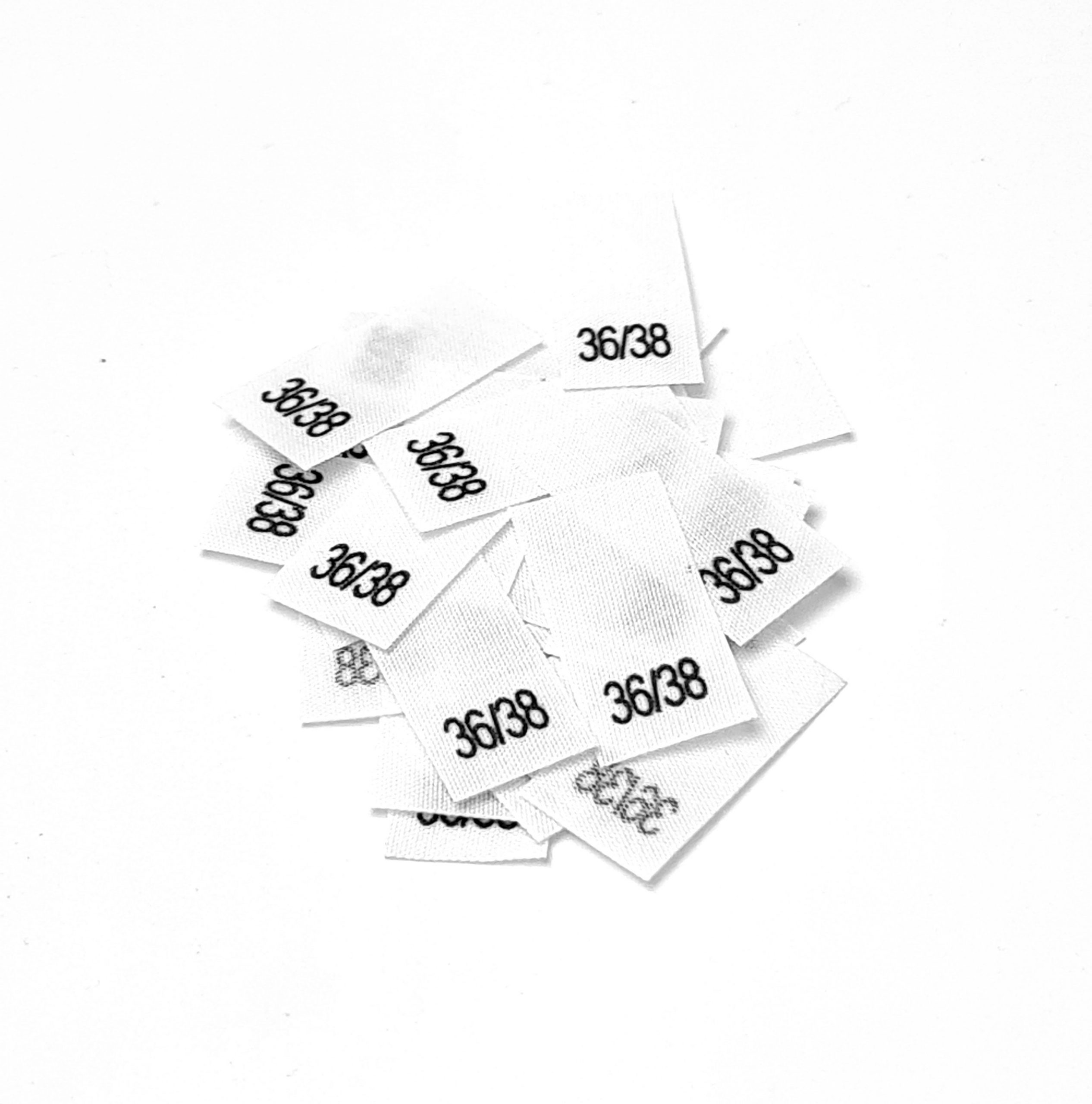 25 St. Textiletiketten  Größe 36/38auf Mischband