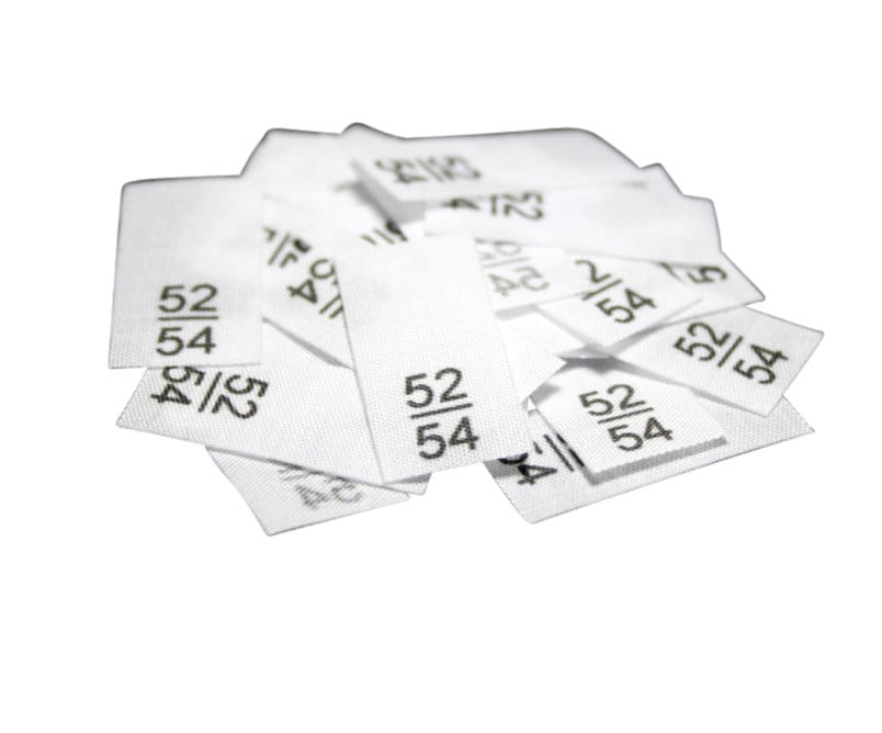 25 St. Textiletiketten - Größe 52/54 auf Mischband
