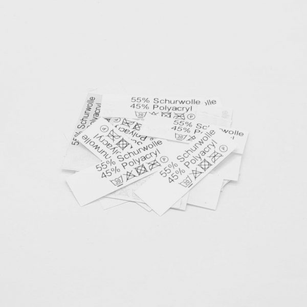 50 St. Etiketten 55% Schurwolle 45 Polyacryl mit Pflegesymbole