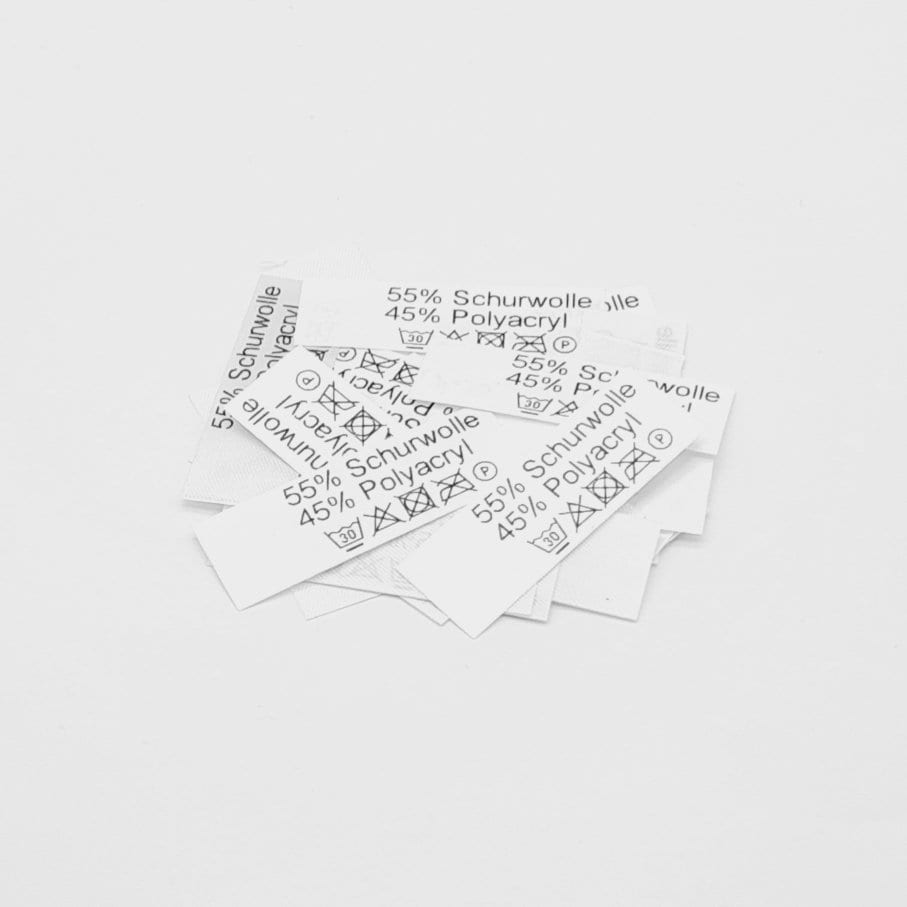 50 St. Etiketten 55% Schurwolle 45 Polyacryl mit Pflegesymbole