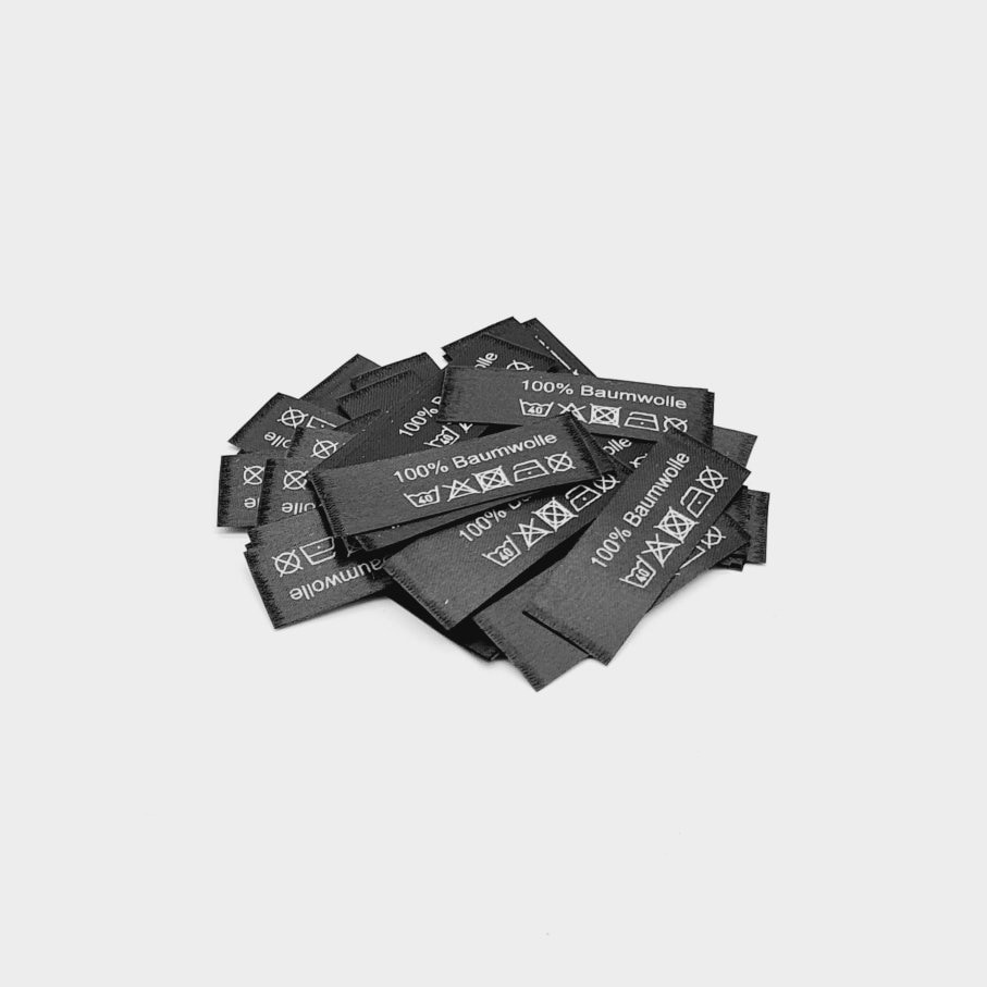 50 St. schwarze Textiletiketten 100% Baumwolle