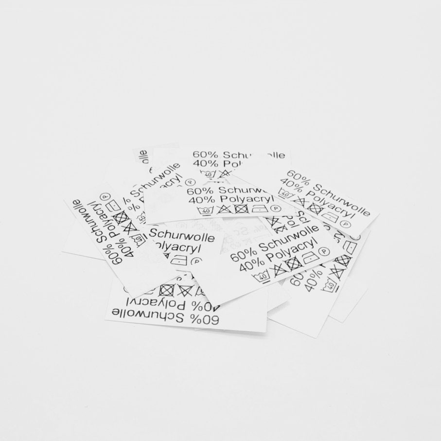 50 St. Etiketten 60% Schurwolle 40 Polyacryl mit Pflegesymbole