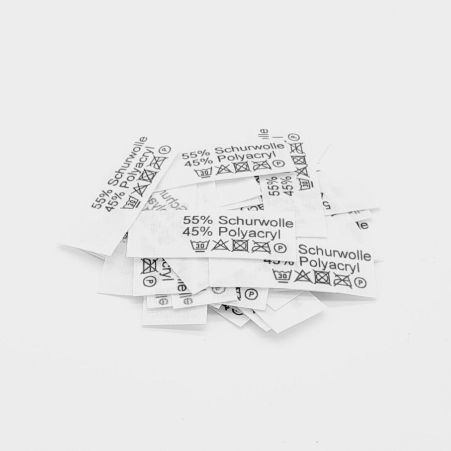 50 St. Etiketten 55% Schurwolle 45 Polyacryl mit Pflegesymbole