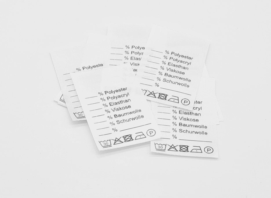 25 St. Textiletiketten Universalt mit Pflegesymbole