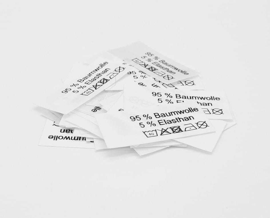 50 St. Textiletiketten 95 % Baumwolle 5 Elasthan 40 Grad