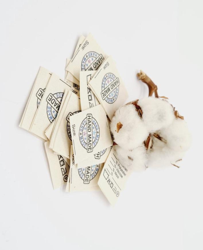 25 St. Textiletiketten Hand Made Universal in englischer Sprache auf Naturbaumwollband
