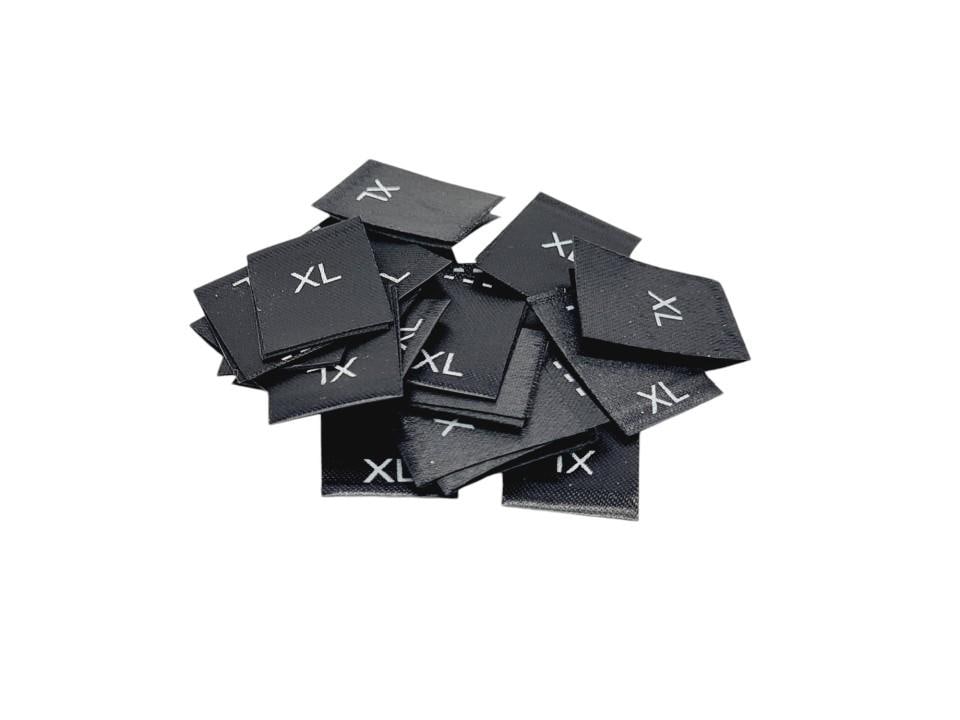 25 St. Textiletiketten - Größen von XS bis XXL wählbar -Mittelfalte- schwarz - XXL